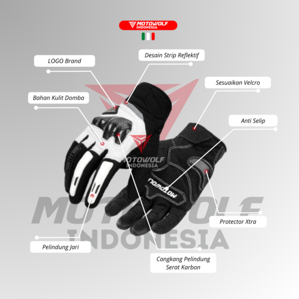 Motowolf Sarung Tangan Motor Protector Carbon Kulit Breathable 0333B - Image 3