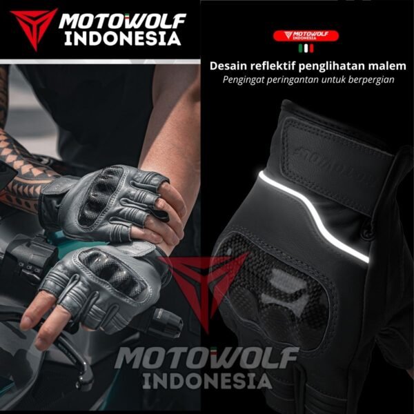 Motowolf Sarung Tangan Motor Kulit Half Finger Protector Karbon Anti Slip 0334B - Image 4