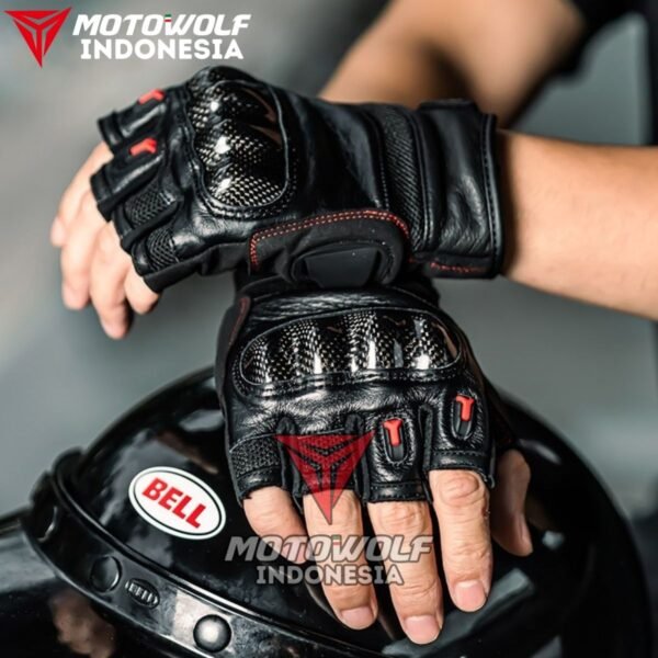 Sarung Tangan Motor Kulit Half Finger Karbon Protector Motowolf 0327B - Image 2