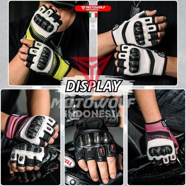 Sarung Tangan Motor Kulit Half Finger Karbon Protector Motowolf 0327B