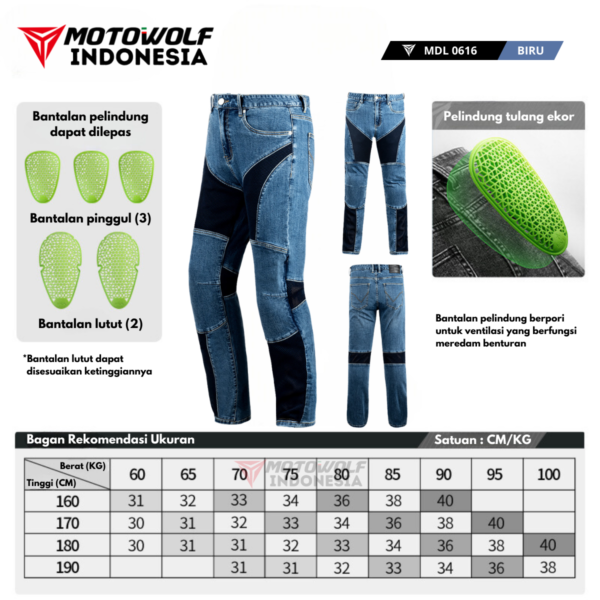 Motowolf Celana Jeans Denim Pria Bikers Riding Motor Protector Mesh 0616 - Image 10