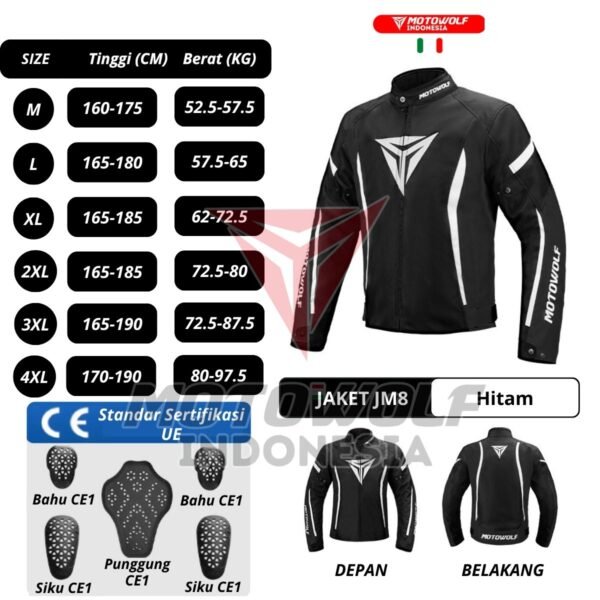 Jaket Motor Sunmori Touring Windbreaker Plus Winter Warm Plus CE Level 1 Motowolf JM8 - Image 8