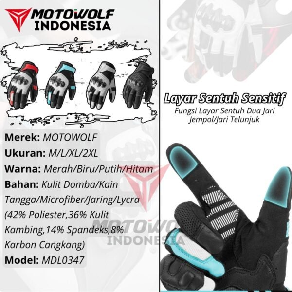 Motowolf Sarung Tangan Riding Karbon Kulit Anti-Selip Touchscreen 0347 - Image 7
