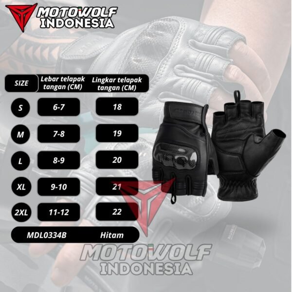 Motowolf Sarung Tangan Motor Kulit Half Finger Protector Karbon Anti Slip 0334B - Image 7