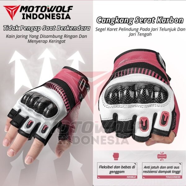 Sarung Tangan Motor Kulit Half Finger Karbon Protector Motowolf 0327B - Image 6