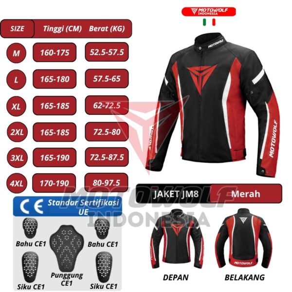 Jaket Motor Sunmori Touring Windbreaker Plus Winter Warm Plus CE Level 1 Motowolf JM8 - Image 9