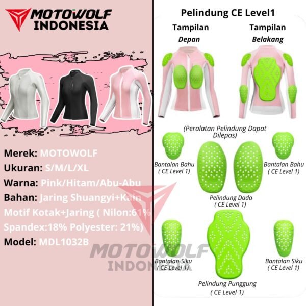 Motowolf Inner Protector Baju Riding Touring Wanita Safety 7 Area 1032B - Image 8
