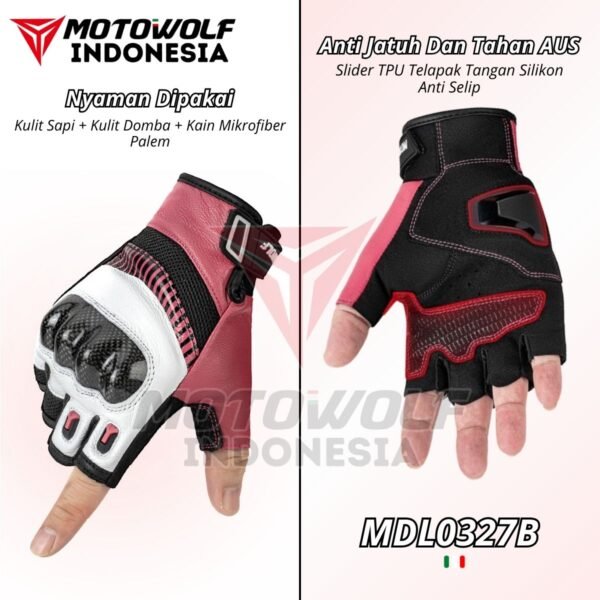 Sarung Tangan Motor Kulit Half Finger Karbon Protector Motowolf 0327B - Image 7