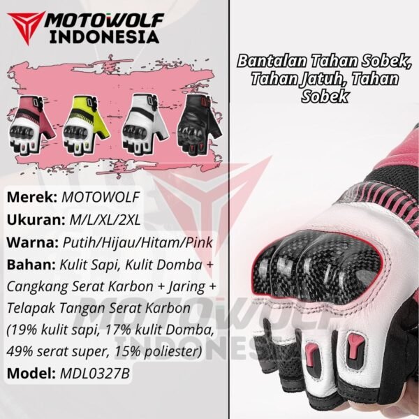 Sarung Tangan Motor Kulit Half Finger Karbon Protector Motowolf 0327B - Image 8