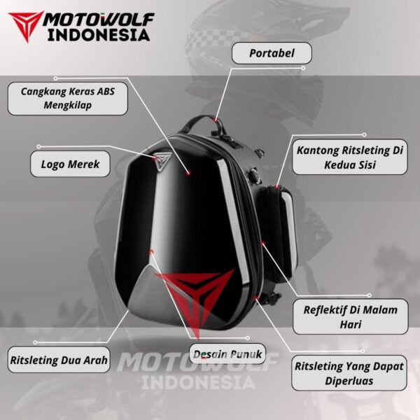 Motowolf Tail Bag Tas Motor Touring Multifungsi Tas Helm 44L MDL0705B - Image 3