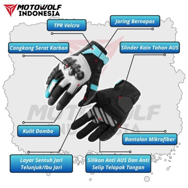 Motowolf Sarung Tangan Riding Karbon Kulit Anti-Selip Touchscreen 0347 - Image 3