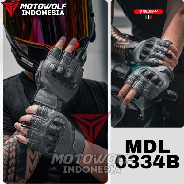 Motowolf Sarung Tangan Motor Kulit Half Finger Protector Karbon Anti Slip 0334B - Image 2