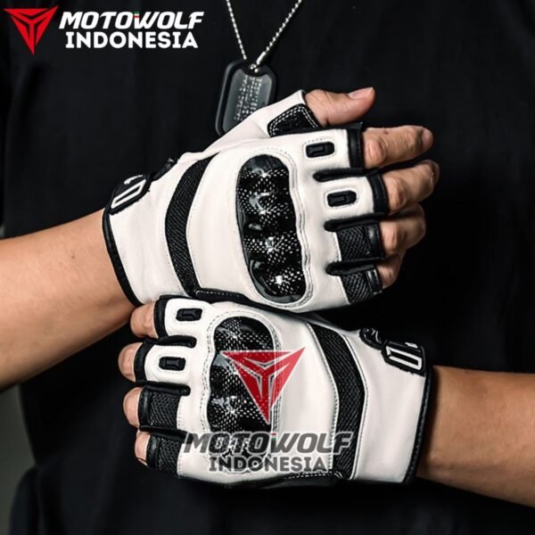Sarung Tangan Motor Kulit Half Finger Karbon Protector Motowolf 0327B - Image 4