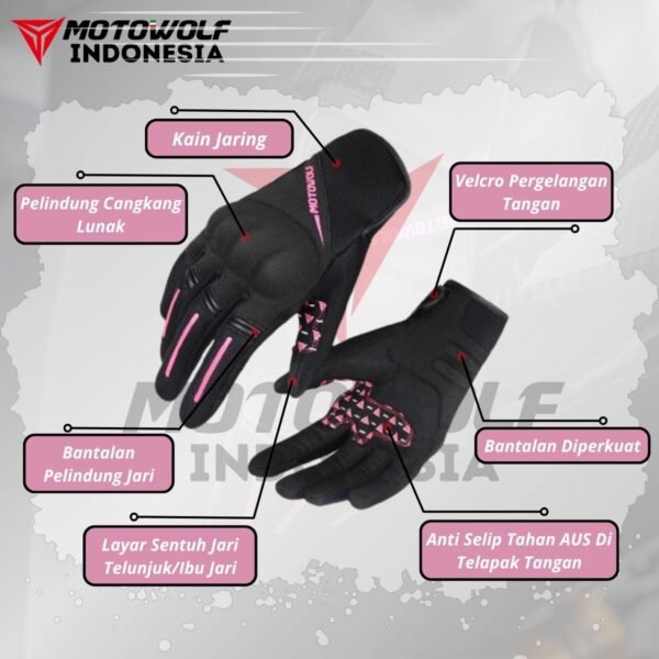 Motowolf Sarung Tangan Motor Casual Sunmori Cewek Adem Soft Protector 0322B - Image 3