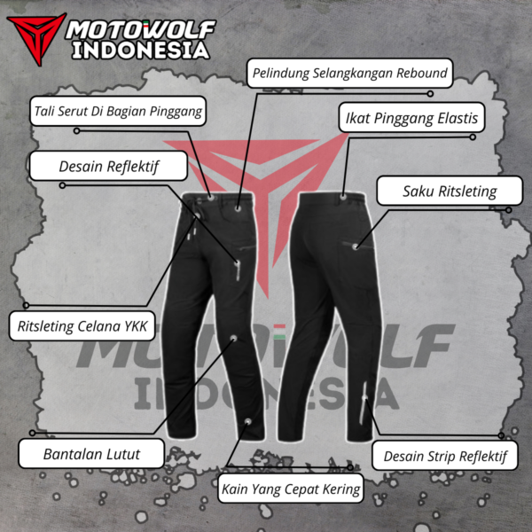 Motowolf Celana Touring Motor Cargo Plus Protector Polyamide Fibre Stretch 0606B - Image 3