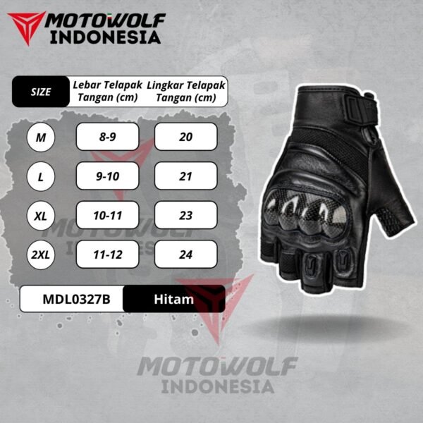 Sarung Tangan Motor Kulit Half Finger Karbon Protector Motowolf 0327B - Image 9