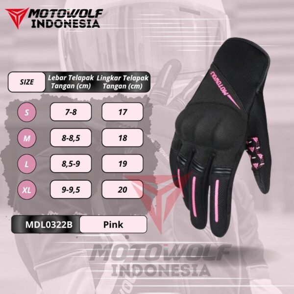Motowolf Sarung Tangan Motor Casual Sunmori Cewek Adem Soft Protector 0322B - Image 9