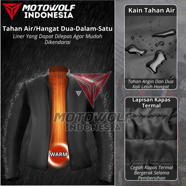 Jaket Motor Sunmori Touring Windbreaker Plus Winter Warm Plus CE Level 1 Motowolf JM8 - Image 5
