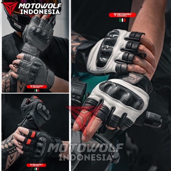 Motowolf Sarung Tangan Motor Kulit Half Finger Protector Karbon Anti Slip 0334B