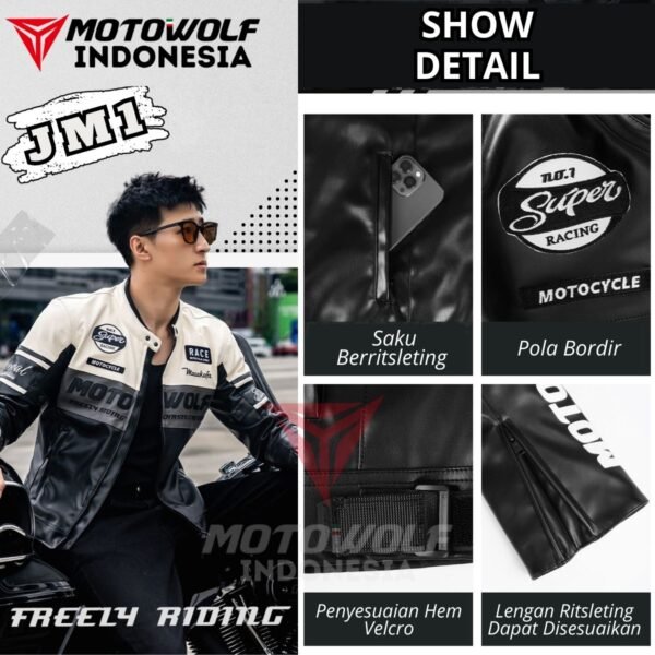 Motowolf Jaket Motor Kulit Pria Touring Kasual Retro Thermal Lock Plus CE Level 1 JM1 - Image 4