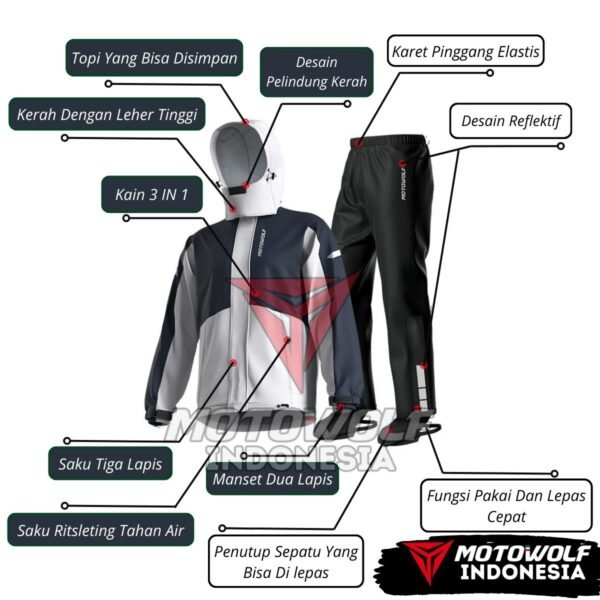 Motowolf Jas Hujan Motor Premium Jaket Poliester Lv4 All Season 0405 - Image 2