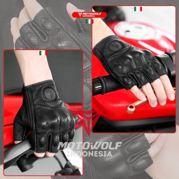 Sarung Tangan Motor Kulit Half Finger Motowolf 0302B - Image 7