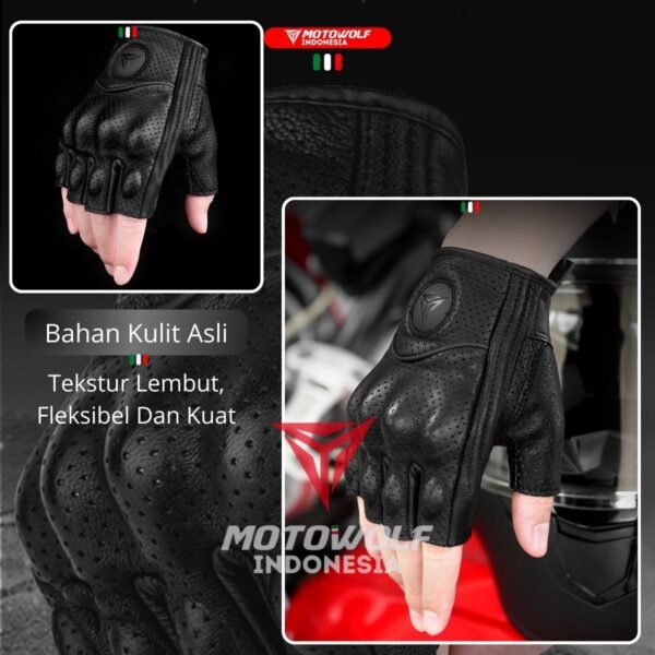 Sarung Tangan Motor Kulit Half Finger Motowolf 0302B - Image 6