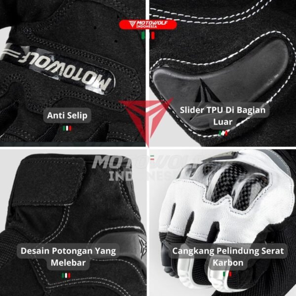 Motowolf Sarung Tangan Motor Protector Carbon Kulit Breathable 0333B - Image 7