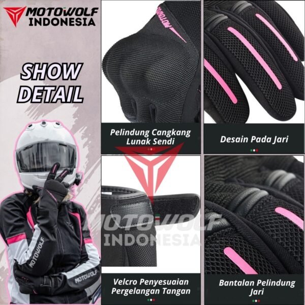 Motowolf Sarung Tangan Motor Casual Sunmori Cewek Adem Soft Protector 0322B - Image 2