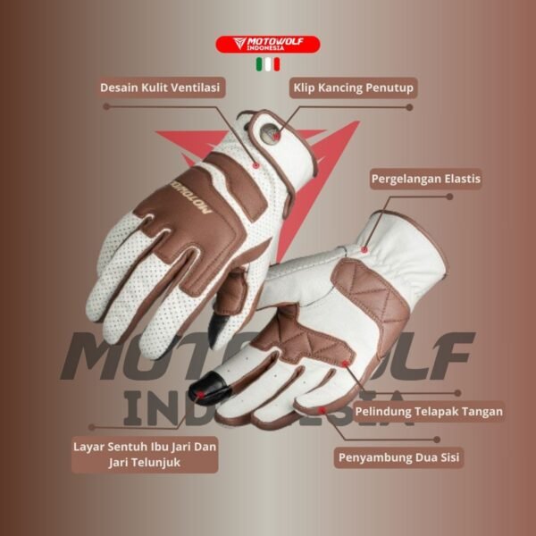 Motowolf Sarung Tangan Motor Retro Kulit Touchscreen Soft Protector 0345 - Image 3