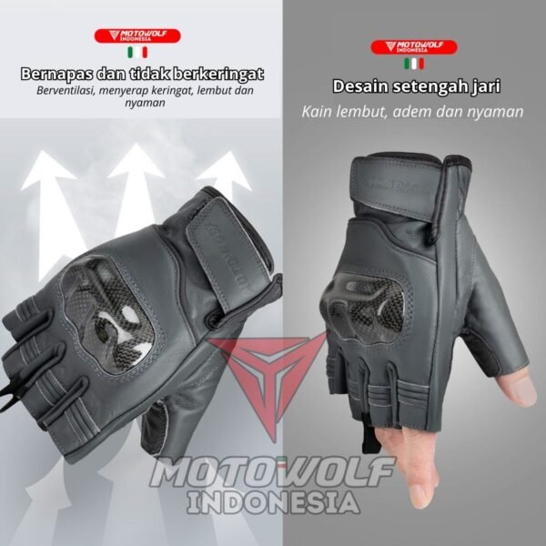 Motowolf Sarung Tangan Motor Kulit Half Finger Protector Karbon Anti Slip 0334B - Image 6