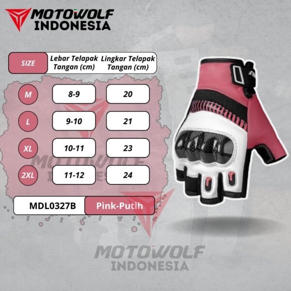 Sarung Tangan Motor Kulit Half Finger Karbon Protector Motowolf 0327B - Image 12