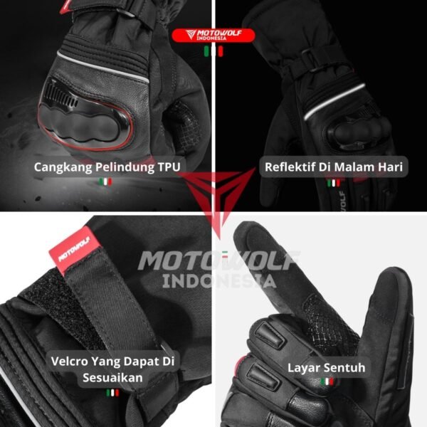Motowolf Sarung Tangan Waterproof + Whiper Anti Air Hangat Touchscreen 0318 - Image 5