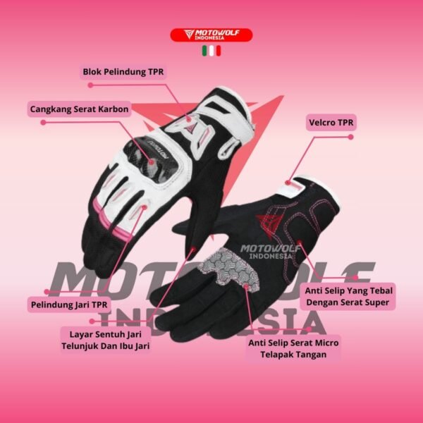 Motowolf Sarung Tangan Motor Touch Screen Premium Biker Glove Cewek Protector 0330B - Image 3