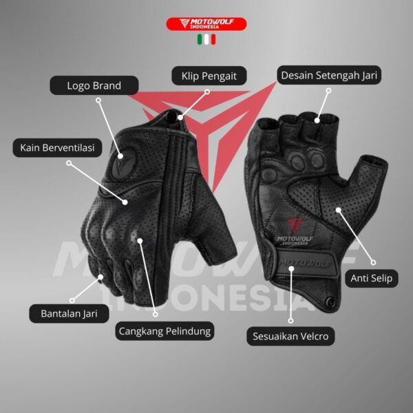 Sarung Tangan Motor Kulit Half Finger Motowolf 0302B - Image 3