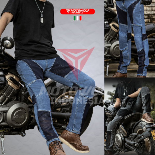 Motowolf Celana Jeans Denim Pria Bikers Riding Motor Protector Mesh 0616
