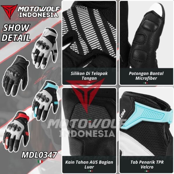 Motowolf Sarung Tangan Riding Karbon Kulit Anti-Selip Touchscreen 0347 - Image 4