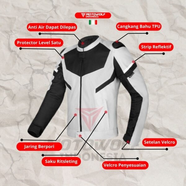 Motowolf Jaket Touring Motor Mesh Waterproof Protector ESA Lv1 0521 - Image 3