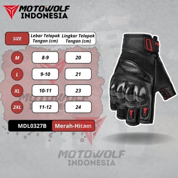 Sarung Tangan Motor Kulit Half Finger Karbon Protector Motowolf 0327B - Image 13