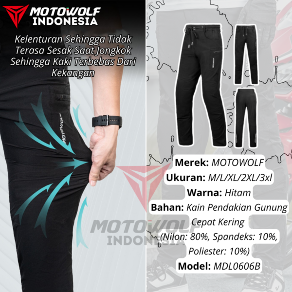 Motowolf Celana Touring Motor Cargo Plus Protector Polyamide Fibre Stretch 0606B - Image 7