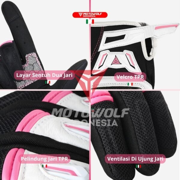Motowolf Sarung Tangan Motor Touch Screen Premium Biker Glove Cewek Protector 0330B - Image 5