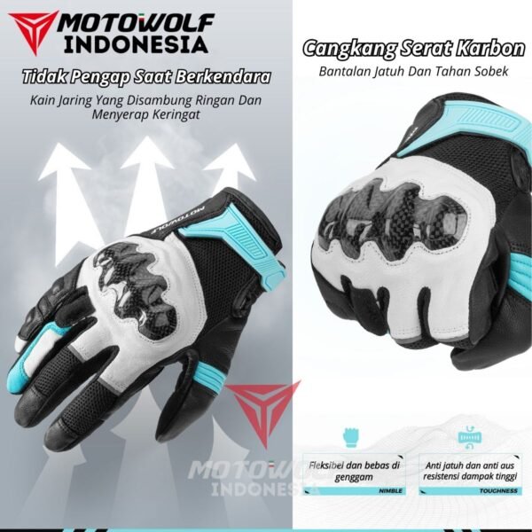Motowolf Sarung Tangan Riding Karbon Kulit Anti-Selip Touchscreen 0347 - Image 5