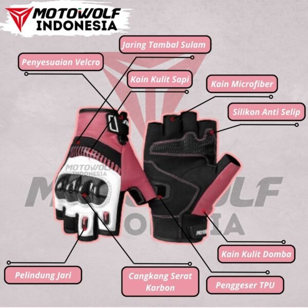 Sarung Tangan Motor Kulit Half Finger Karbon Protector Motowolf 0327B - Image 3