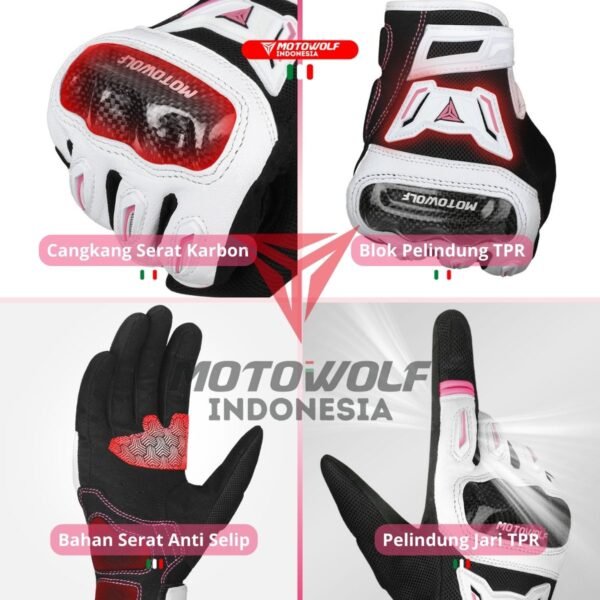 Motowolf Sarung Tangan Motor Touch Screen Premium Biker Glove Cewek Protector 0330B - Image 7