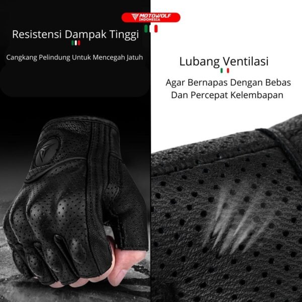 Sarung Tangan Motor Kulit Half Finger Motowolf 0302B - Image 4