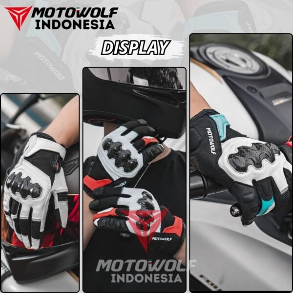 Motowolf Sarung Tangan Riding Karbon Kulit Anti-Selip Touchscreen 0347