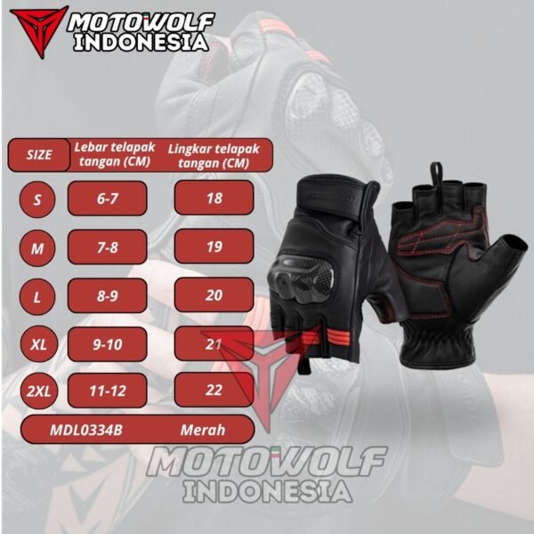 Motowolf Sarung Tangan Motor Kulit Half Finger Protector Karbon Anti Slip 0334B - Image 9