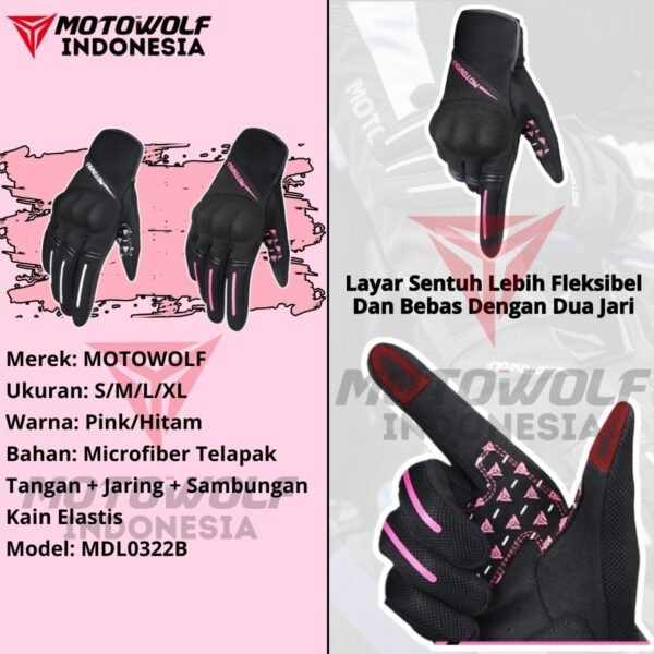 Motowolf Sarung Tangan Motor Casual Sunmori Cewek Adem Soft Protector 0322B - Image 6