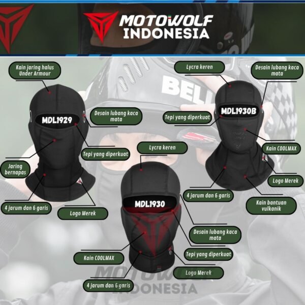 Balaclava Motor Ice Silk Breathable Motowolf MDL 1929 1930 1930B - Image 3