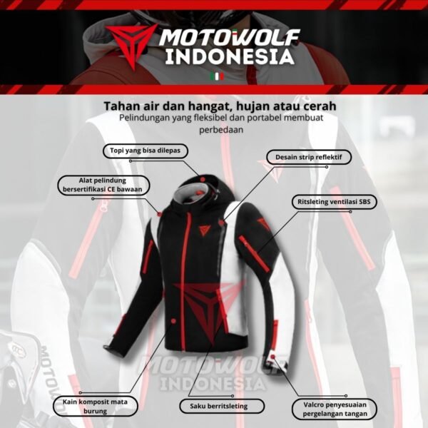 Jaket Touring Motor Windbreaker Water Repellent Protector 7 Sisi Warm Liner Motowolf JM5 - Image 4